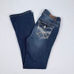 WallFlower Bootcut Flare Jeans Dark Wash Denim Contrast Stitching Y2K Juniors 7